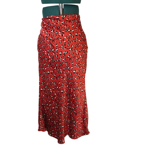 Urban Outfitters Satin Midi Skirt Red Cheetah Print Slip-On Women’s S - Picture 2 of 8